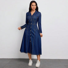 Load image into Gallery viewer, Women Clothing Denim Waist Slimming Thin High Class Elegant Anti Aging Long Sleeves Dress