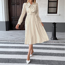 Load image into Gallery viewer, Autumn Elegant Retro Bow Collar Long Sleeve Fitted Waist Polka Dots Dress