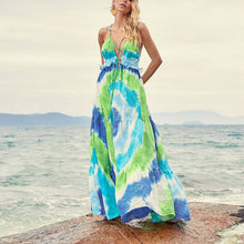 Load image into Gallery viewer, Spring Summer Tie Dye Gradient Slanted Stripe Horizontal Pattern Printing Slip Dress