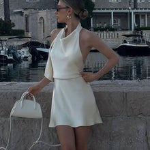 Load image into Gallery viewer, Women Clothing Satin Draping Dress Sexy Backless Halter Lace up A line Dress