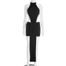 Load image into Gallery viewer, Women Clothing Spring Solid Color Stitching Sexy Slim Hollow Out Cutout Ribbon Short Sleeveless Dress