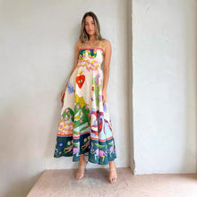 Load image into Gallery viewer, Dress Women Clothing Spaghetti Strap Floral Print Linen 9 Color Large Swing Dress