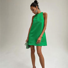 Load image into Gallery viewer, Spring Summer Satin Dress round Neck Sleeveless A line Sexy Party Dance Dress