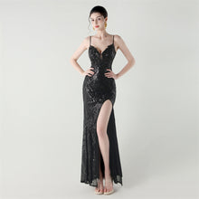 Load image into Gallery viewer, Bead Tube Craft Boning Corset Lace Waist Controlled Sequined Slim Slimming Cocktail Evening Dress