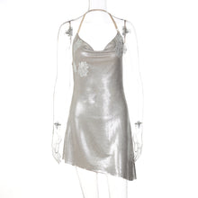 Load image into Gallery viewer, Spring Women Clothing Halter Swing Collar Sexy Backless Bronzing Slim Dress