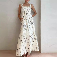 Load image into Gallery viewer, Bow Bandage Summer Maxi Dress Women Cothing Printed Sleeveless Office Long Suspender Amplified craft