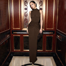 Load image into Gallery viewer, Women Clothing Spring Solid Color Casual Elegant round Neck Sleeveless Pleated Slim Maxi Dress