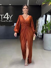 Load image into Gallery viewer, Summer Collar Solid Color Long Sleeve Slim Fit Slit Noble Dress