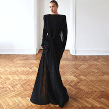 Load image into Gallery viewer, Autumn Winter Sexy Slim Fit Irregular Asymmetric Mesh Maxi Dress Solid Color Dress for Women