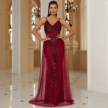 Load image into Gallery viewer, Sleeveless Elegant Sexy Long Sequined Lace V neck Backless Cocktail Evening Bridesmaid Dress Women Maxi