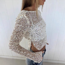Load image into Gallery viewer, Autumn Winter Sequin Fishnet Sexy Two Way Wearing Long Sleeved Top