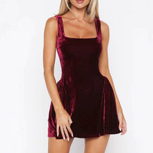 Load image into Gallery viewer, Autumn Winter Women Dress Gold Velvet Drawstring Backless Dress Halloween Sexy Strap Dress Women