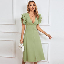 Load image into Gallery viewer, Spring Summer Women Clothing V neck Sexy Backless A line Midi Dress