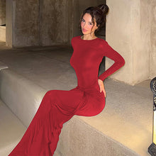 Load image into Gallery viewer, Women Clothing Winter Elegant Slim Twist Fold round Neck Long Sleeved Dress
