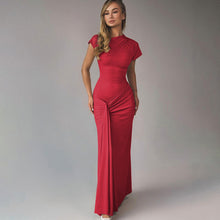 Load image into Gallery viewer, Women Clothing Autumn Slim Pleated Lace Up Short Sleeve Dress Women