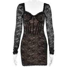 Load image into Gallery viewer, Autumn Winter V neck Long Sleeved Lace Dress Fashionable Sexy Tight Backless Hip Dress