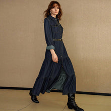 Load image into Gallery viewer, Women Clothing Denim Long Sleeve Breasted Waist Dress（Without Belt）