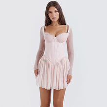 Load image into Gallery viewer, Women Clothing Mesh Long Sleeve Lace Stitching Boning Corset French Dress Barbie Cos Pink