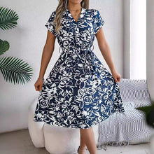 Load image into Gallery viewer, Spring Summer Casual V neck Buttons Batwing Sleeve Floral Swing Dress Women Clothing
