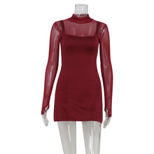 Load image into Gallery viewer, Women Clothing French Square Collar Mesh Stitching Solid Color Simple Waist Controlled A line Dress