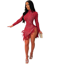 Load image into Gallery viewer, Women Clothing Rhinestone Dress Sexy Cutout Tight Dress Mesh Woolen Dress
