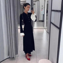 Load image into Gallery viewer, Dehaired Angora Covering Yarn Slimming Patchwork Long Sleeved Knitted Maxi Dress Casual Waist Tight Maxi Dress for Women