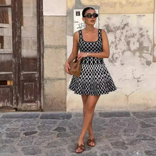Load image into Gallery viewer, Spring Summer Contrast Color Water Ripple A Line Short Dress Inner Wear Fitted Waist Vest Base Knitting Dress Women