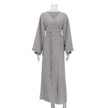 Load image into Gallery viewer, Casual Cross Design Lace up Dress Women V neck Long Sleeve Split High Waist Maxi Dress