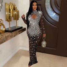 Load image into Gallery viewer, Women Wear round Neck Rhinestone Dress Maxi Dress