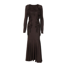 Load image into Gallery viewer, Women Clothing Autumn Ruffles Lace up Long Sleeve Waist Dress