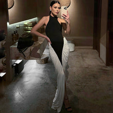 Load image into Gallery viewer, Summer Women Clothing Sexy Halter Backless Pleated Contrast Color Slim Fit Sheath Dress