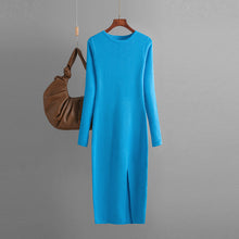 Load image into Gallery viewer, Autumn Winter Slim Fit Knitted Dress Women Inner Wear Outer Wear Mid Length Long Sleeve Tight Bottoming Hip