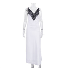 Load image into Gallery viewer, Stitching Design Lace Contrast Color Cami Dress Women Sexy Backless V neck Sleeveless Sheath Dress