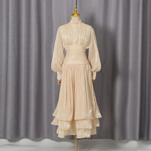 Load image into Gallery viewer, Spring Elegant Retro Lantern Sleeve Breasted Ruffled Maxi Dress Waist Slimming Dress