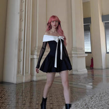 Load image into Gallery viewer, Autumn College Cute Bow Dress Sweet Spicy Doll Collar Contrast Color