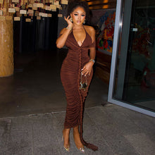 Load image into Gallery viewer, Women Wear Step Solid Color Hip Dress V neck Halter Wrapped Chest Maxi Dress