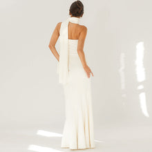 Load image into Gallery viewer, Fall Elegant Close Fitting Waist Mid Length Sexy Wrapped Chest Fish Hem Pattern Bottom Shawl Dress