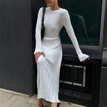 Load image into Gallery viewer, Long Sleeve Round Neck Tight Knitted Dress Autumn Sweater Dress Sunken Stripe Solid Color Base Dress