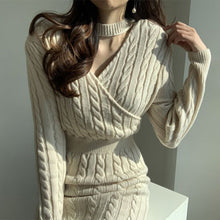 Load image into Gallery viewer, Chic Personality All Match Round Neck Hemp Pattern Front Back Wearable Design Sneaky Design Split Sweater Dress Women
