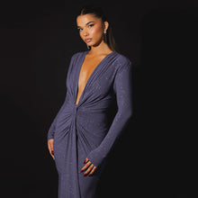 Load image into Gallery viewer, Sexy Slim Fit Deep V Plunge neck Dress Pleated Lace up Long Sleeve Sheath