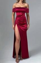 Load image into Gallery viewer, Women Dress Sexy High Split off Neck Slimming Elegant Pleated High Grade Dress