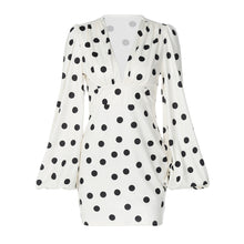 Load image into Gallery viewer, Polka Dot Printed Sexy Deep V Plunge neck Slim Fit Bell Sleeve Sheath Dress for Women