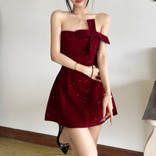 Load image into Gallery viewer, Winter Sexy Slim Fit Backless Tube Top Bowknot Short Dress Solid Color Zipper Sequ Dress