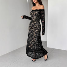 Load image into Gallery viewer, Autumn Winter Long Sleeve Lace off Neck Slim Slimming Maxi Dress Women