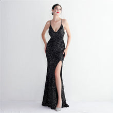 Load image into Gallery viewer, Velvet Bottom Sequin Suspender Party Sequined Dress Long Banquet Slim Fit Evening Dress Elegant