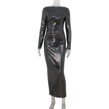 Load image into Gallery viewer, Women Sequin Design Slim Fit Graceful Tight Sexy Long Sleeve Narrow Dress Women