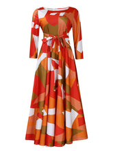 Load image into Gallery viewer, Women Clothing Spring Elegant Graceful Printed Lace up Large Dress