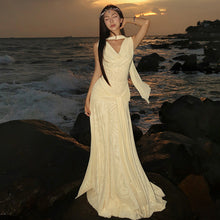 Load image into Gallery viewer, Women Clothing Winter Sexy Backless Gauzy Slim Fit Patchwork Tied Dress Women
