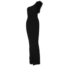 Load image into Gallery viewer, Dress Elegant Noble Solid Color Shoulder Stitching Feather Slim Slimming Long Evening Dress for Women