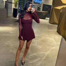 Load image into Gallery viewer, Women Clothing French Square Collar Mesh Stitching Solid Color Simple Waist Controlled A line Dress